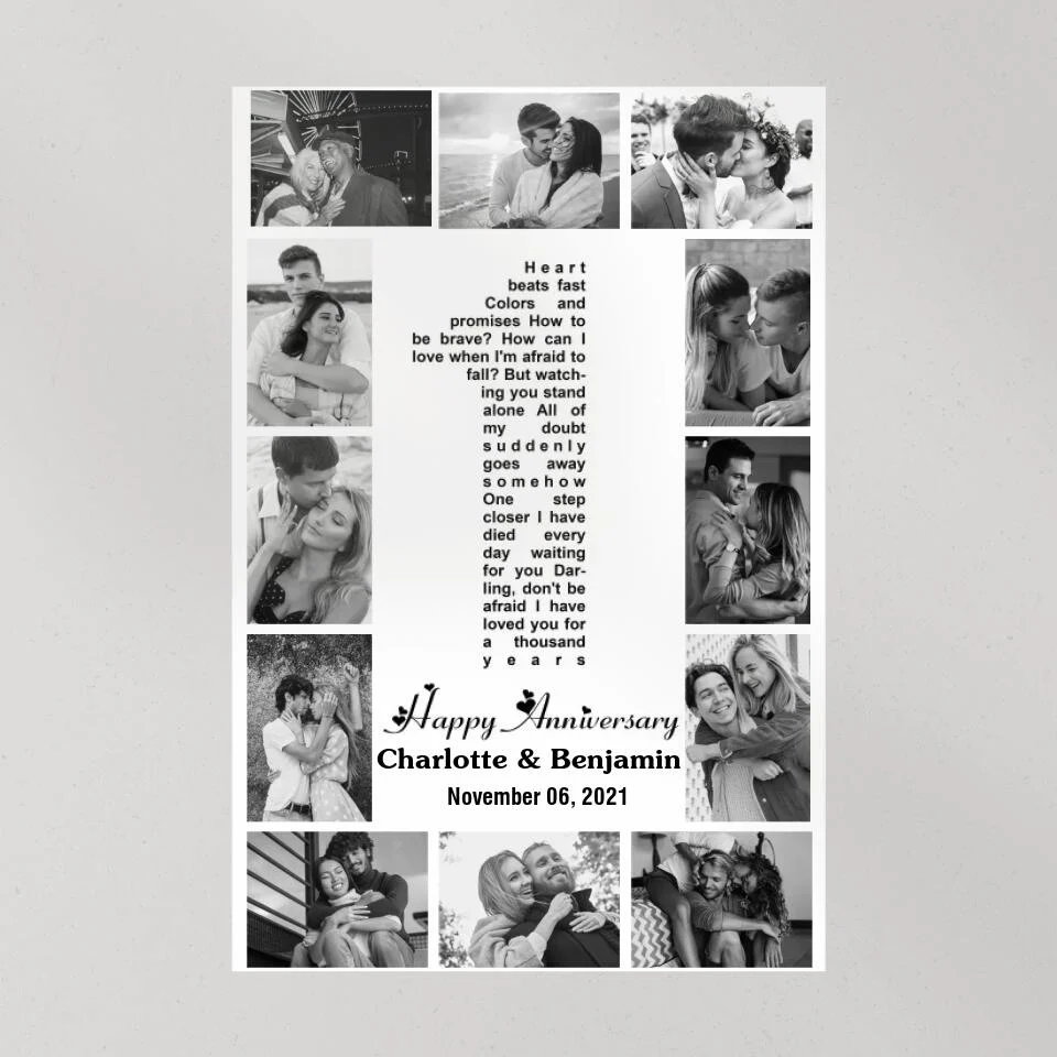 1 Year Anniversary Song Lyrics Photo Collage Custom Canvas Poster Anniversary Gifts For Couples - Image 9