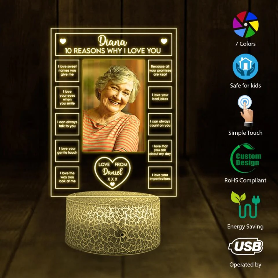 10 Reasons Why I Love You -  Personalized 3D LED Light - Sweet Gift For Couples - Image 7