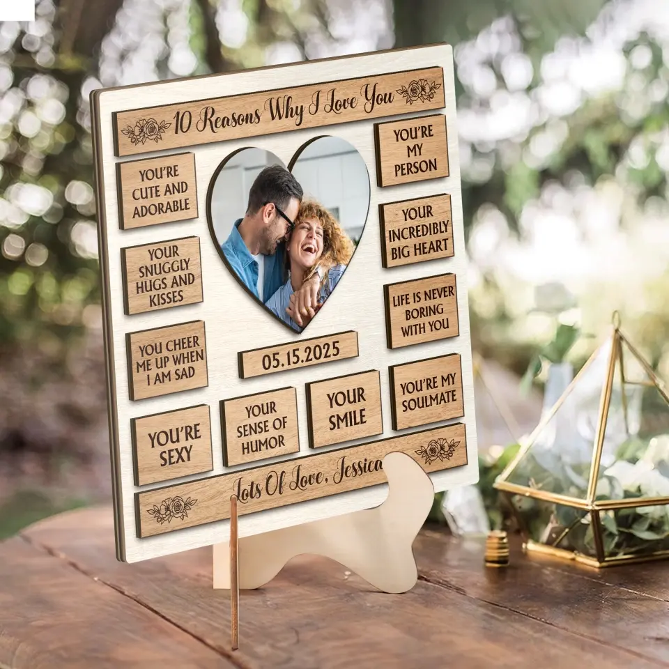 Couple Wooden Sign 10 Reasons Why I Love You - Shape 2 Layer Wooden Sign - Image 4
