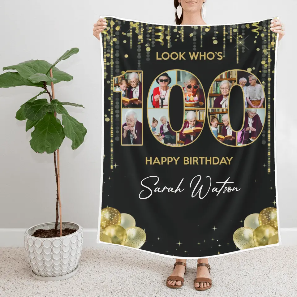 100 Years Old Happy Birthday - Custom Photo Fleece Blanket - Best Gift For Birthday Party Mom Dad Grandparents - For Birthday - Birthday Decoration - 304IHPTLBL446 - Image 2