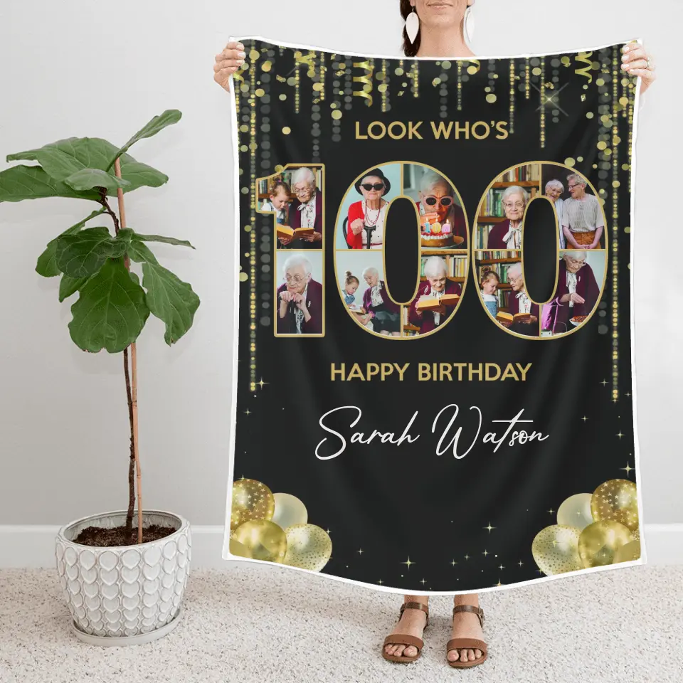 100 Years Old Happy Birthday - Custom Photo Fleece Blanket - Best Gift For Birthday Party Mom Dad Grandparents - For Birthday - Birthday Decoration - 304IHPTLBL446 - Image 3