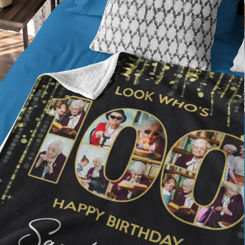 100 Years Old Happy Birthday - Custom Photo Fleece Blanket - Best Gift For Birthday Party Mom Dad Grandparents - For Birthday - Birthday Decoration - 304IHPTLBL446 - Image 9