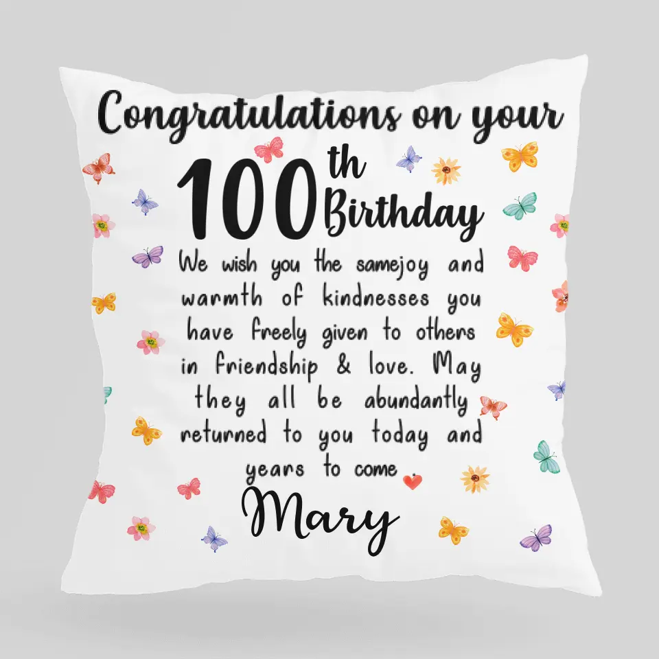 100th Birthday Congratulation Personalized Pillow Birthday Anniversary Gift - Image 2
