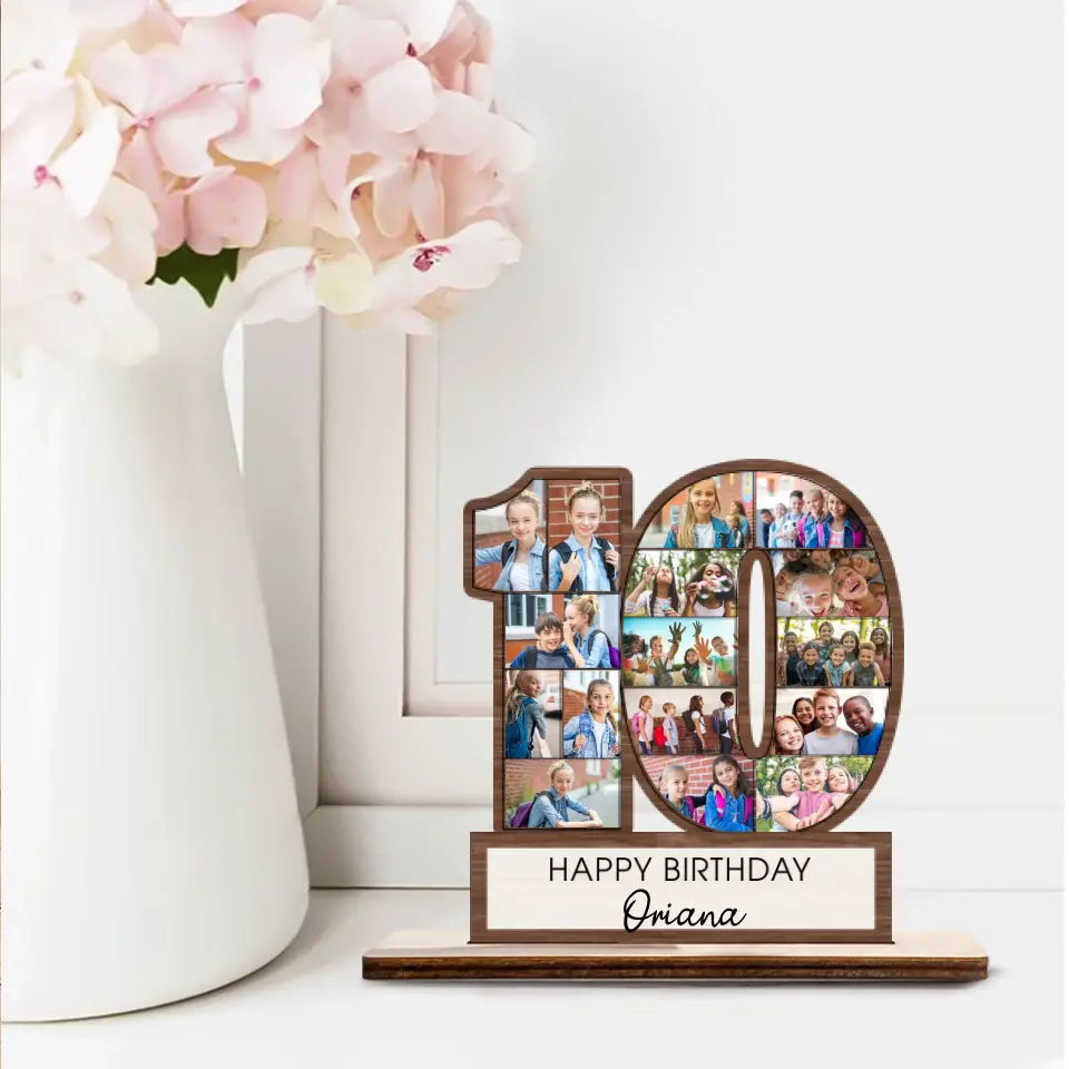 10th Happy Birthday Upload Photo Wooden Plaque