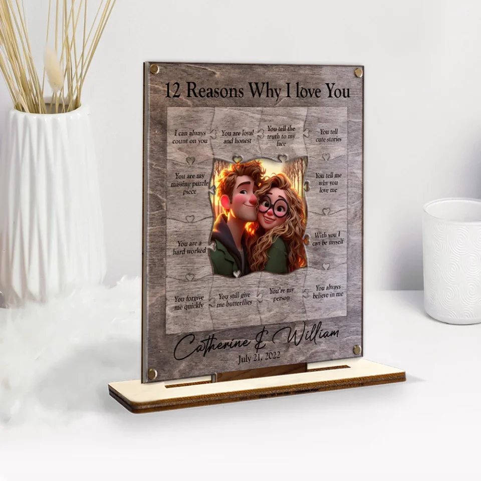 12 Reasons Why I Love You with Acrylic/ Wooden Photo Plaque, Personalized Valentine's Day Anniversary Gift - Image 3