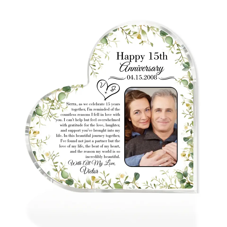15th Anniversary Gift for Husband Wife Personalized Heart Acrylic Plaque - Image 4