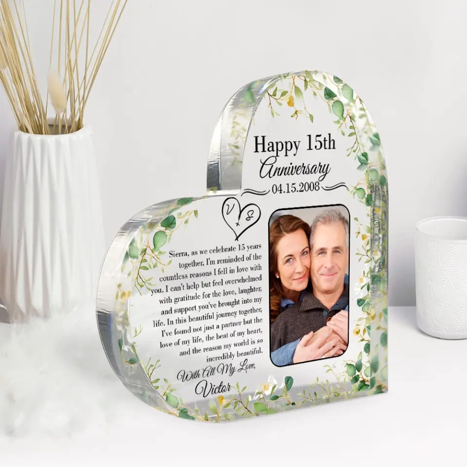 15th Anniversary Gift for Husband Wife Personalized Heart Acrylic Plaque - Image 5