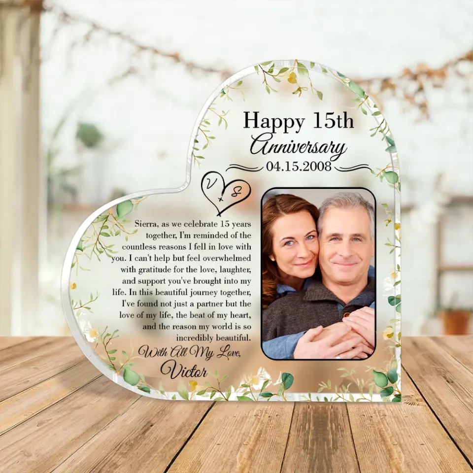 15th Anniversary Gift for Husband Wife Personalized Heart Acrylic Plaque - Image 6