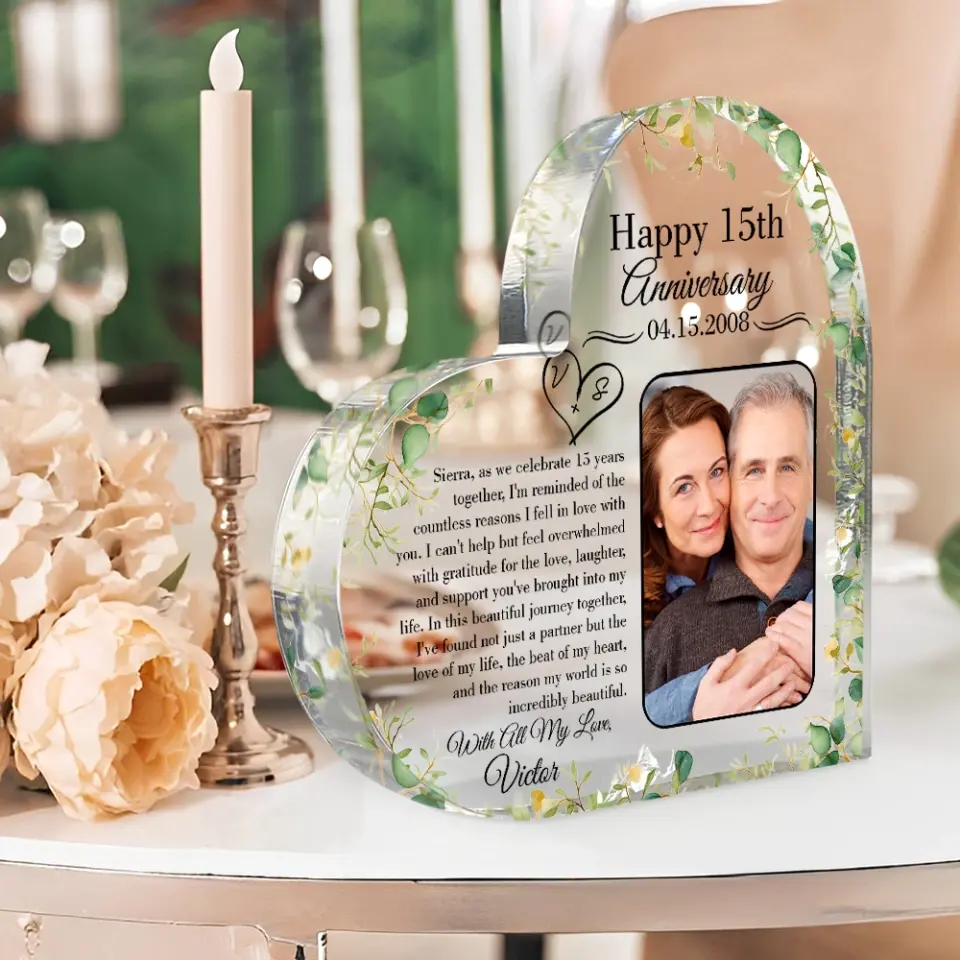 15th Anniversary Gift for Husband Wife Personalized Heart Acrylic Plaque - Image 7