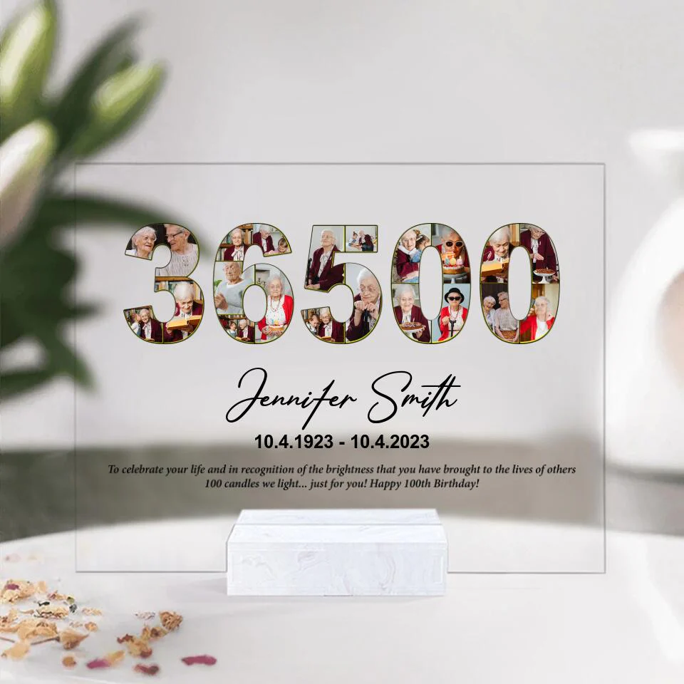 36500 Days - Personalized Acrylic Plaque - Custom Name, Date & Photo - 100th Birthday Gift - Image 2