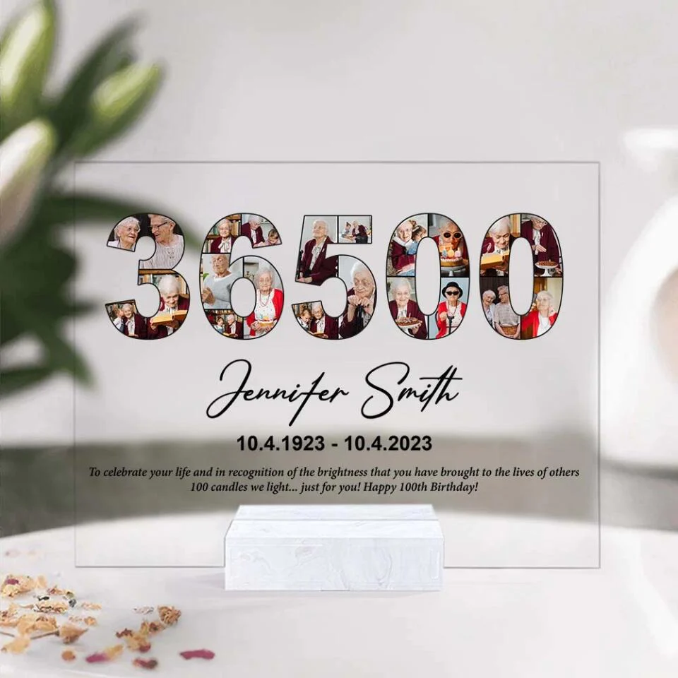 36500 Days - Personalized Acrylic Plaque - Custom Name, Date & Photo - 100th Birthday Gift - Image 6