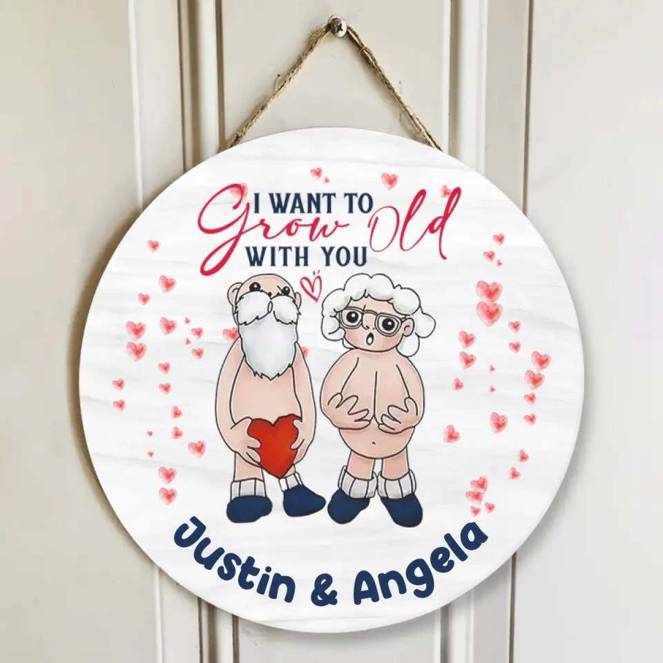4 Styles Old Couple I Want to Grow Old with You Personalized Wooden Sign - Image 3