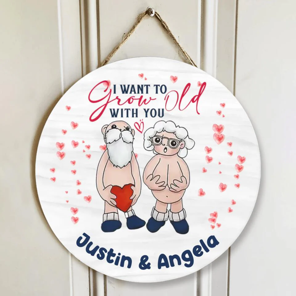 4 Styles Old Couple I Want to Grow Old with You Personalized Wooden Sign - Image 4