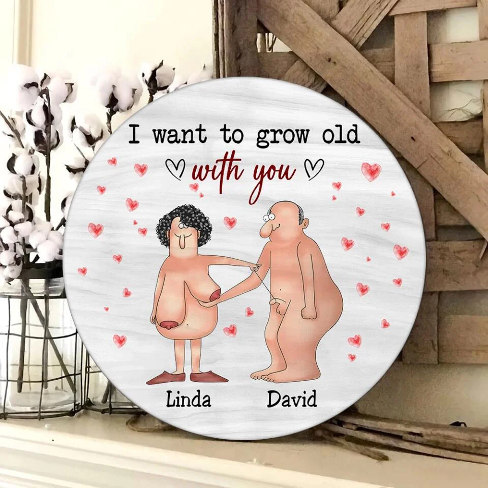 4 Styles Old Couple I Want to Grow Old with You Personalized Wooden Sign - Image 6