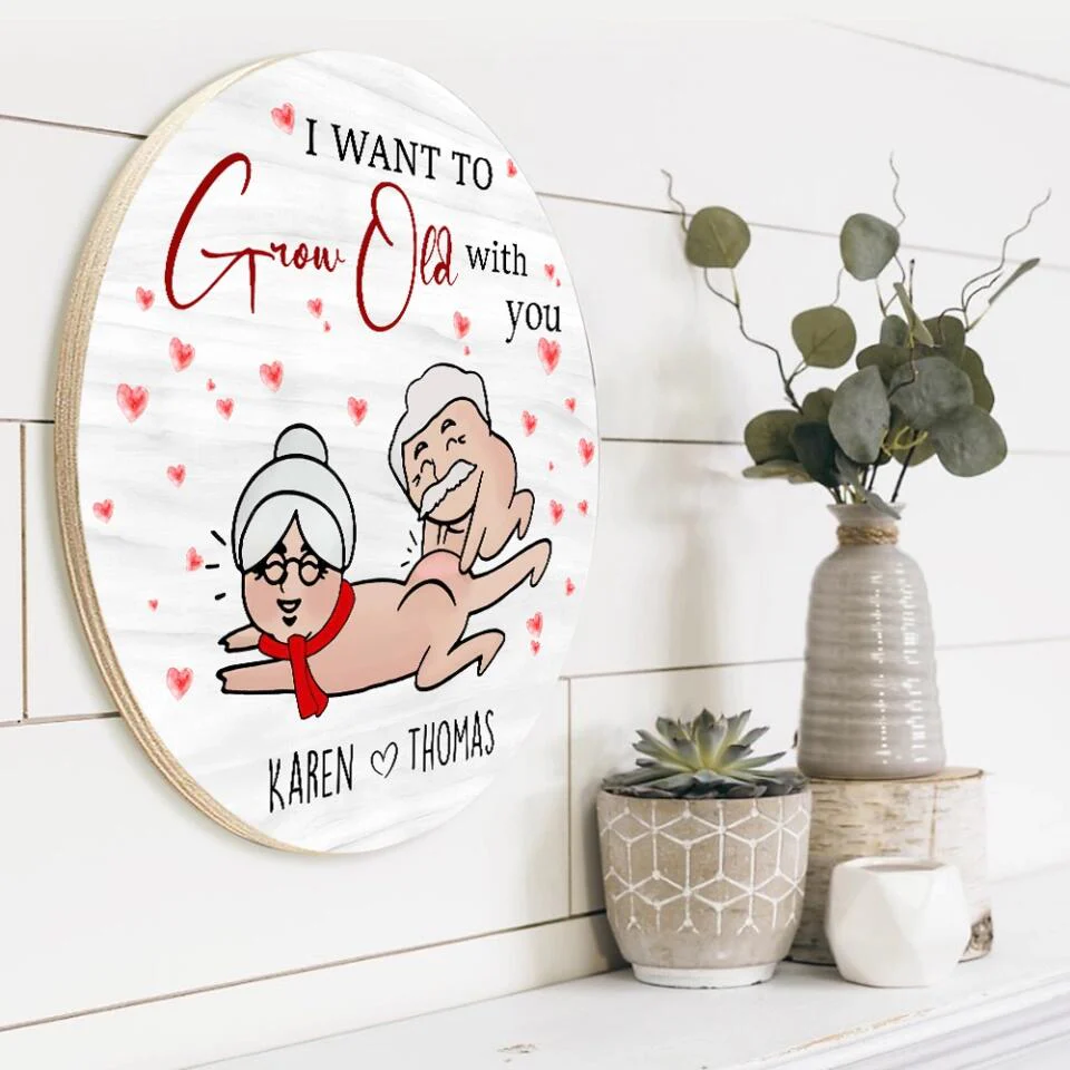 4 Styles Old Couple I Want to Grow Old with You Personalized Wooden Sign - Image 7