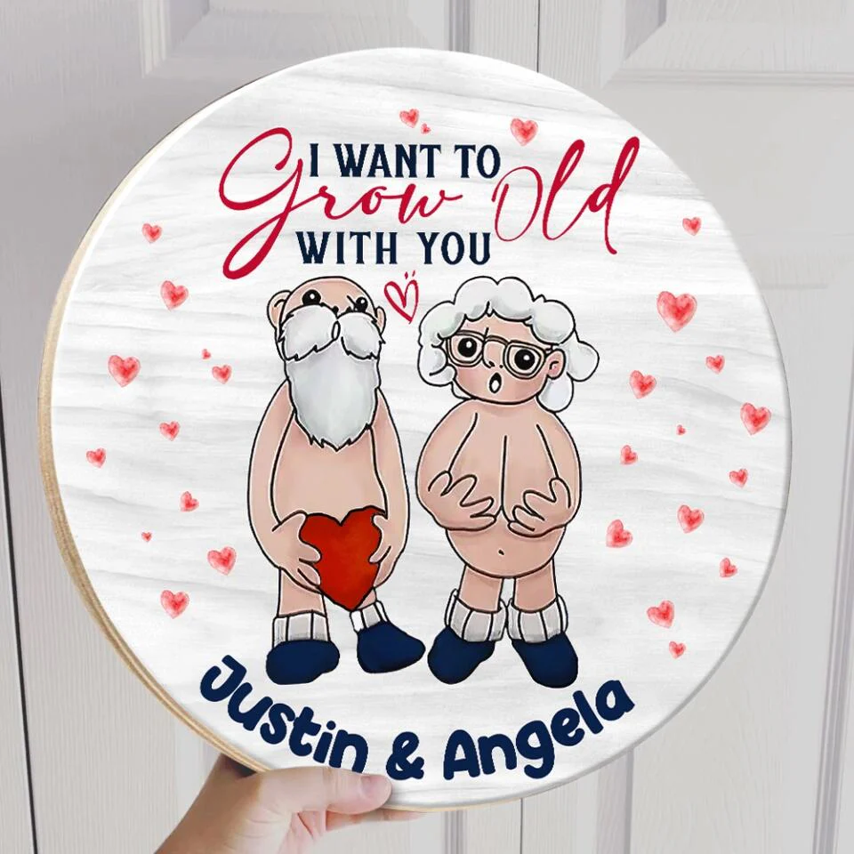 4 Styles Old Couple I Want to Grow Old with You Personalized Wooden Sign - Image 8