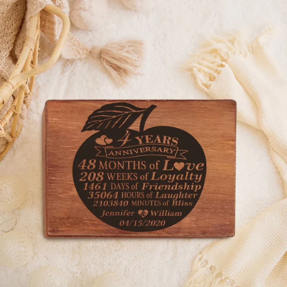 4 Years Anniversary Wedding Anniversary - Wooden Photo Box - Anniversary Gift For Couples Husband And Wife
