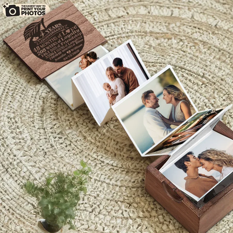 4 Years Anniversary Wedding Anniversary - Wooden Photo Box - Anniversary Gift For Couples Husband And Wife - Image 2