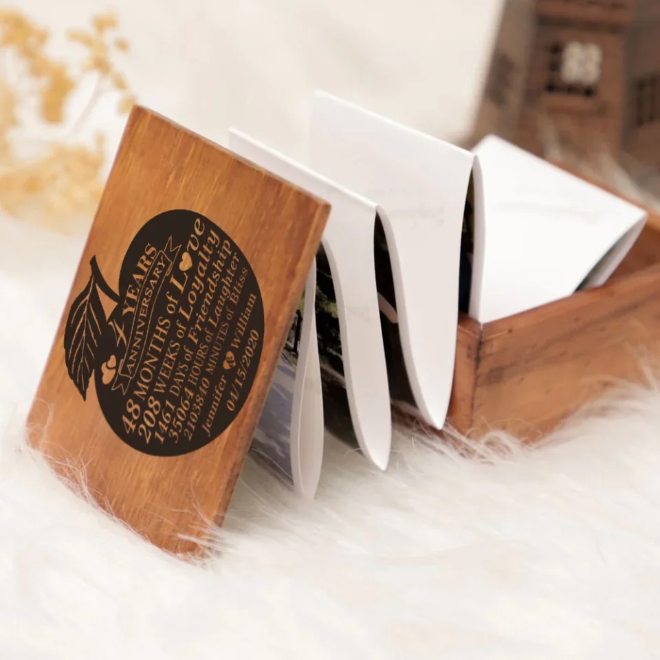 4 Years Anniversary Wedding Anniversary - Wooden Photo Box - Anniversary Gift For Couples Husband And Wife - Image 5
