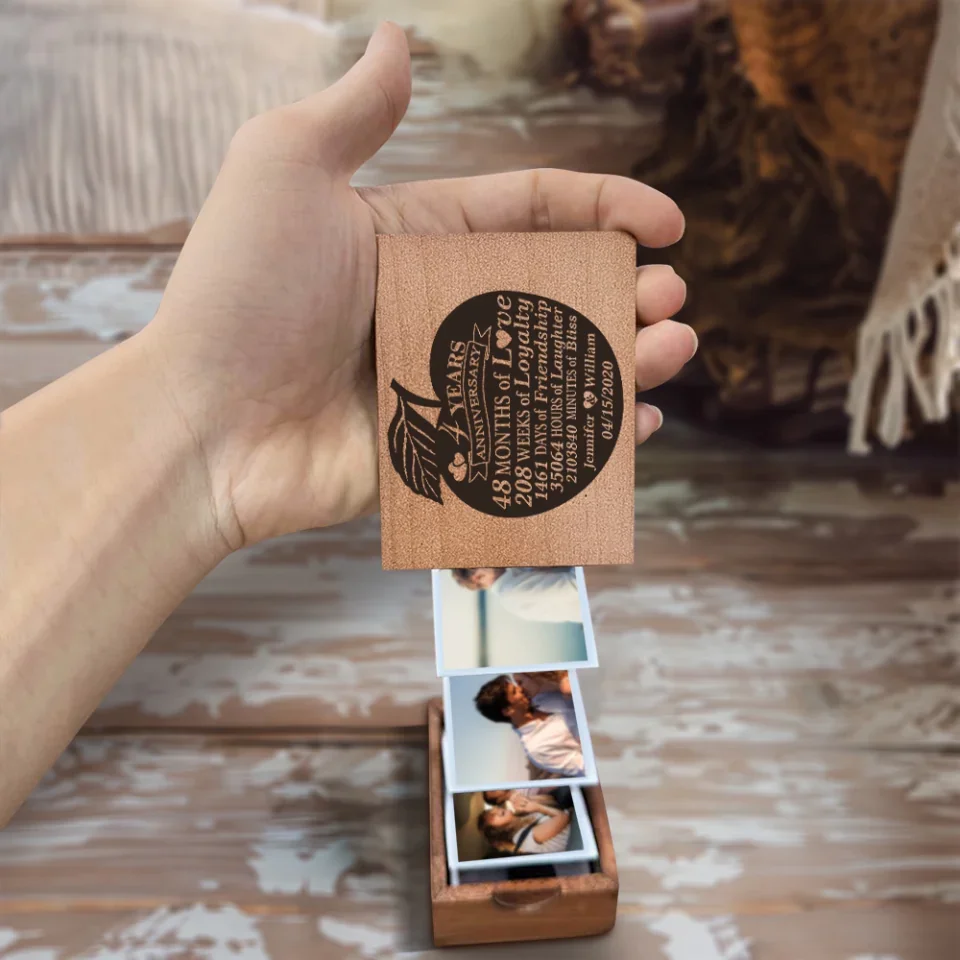 4 Years Anniversary Wedding Anniversary - Wooden Photo Box - Anniversary Gift For Couples Husband And Wife - Image 7