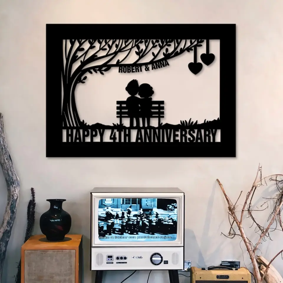 Personalized Valentine Gifts - 4th Anniversary Gift for Her Him Cut Metal Sign Best Couple Gifts - Image 3