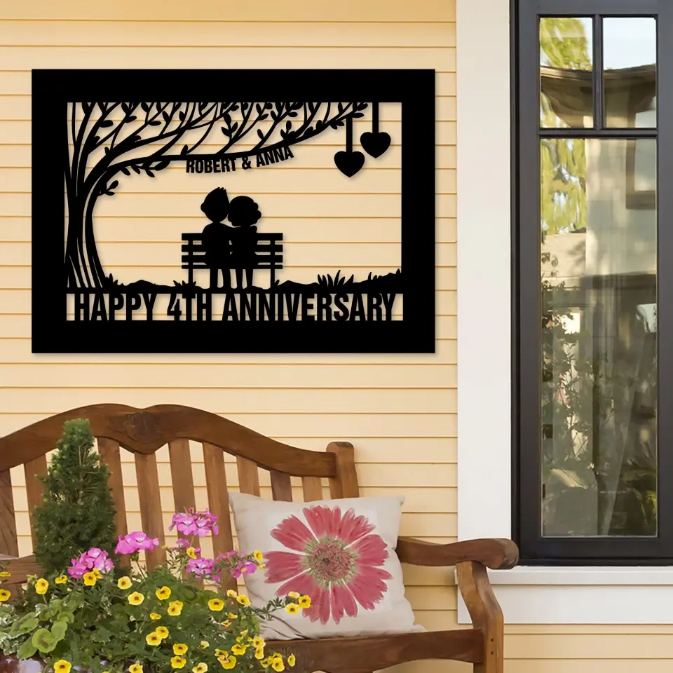 Personalized Valentine Gifts - 4th Anniversary Gift for Her Him Cut Metal Sign Best Couple Gifts - Image 4