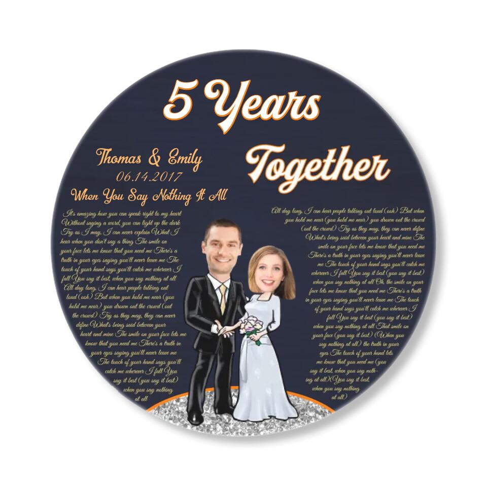 Couple Wooden Sign 5 Years Together - Personalized Upload Photo Round Wood Sign - 5th Anniversary Gift for Couples - Image 2