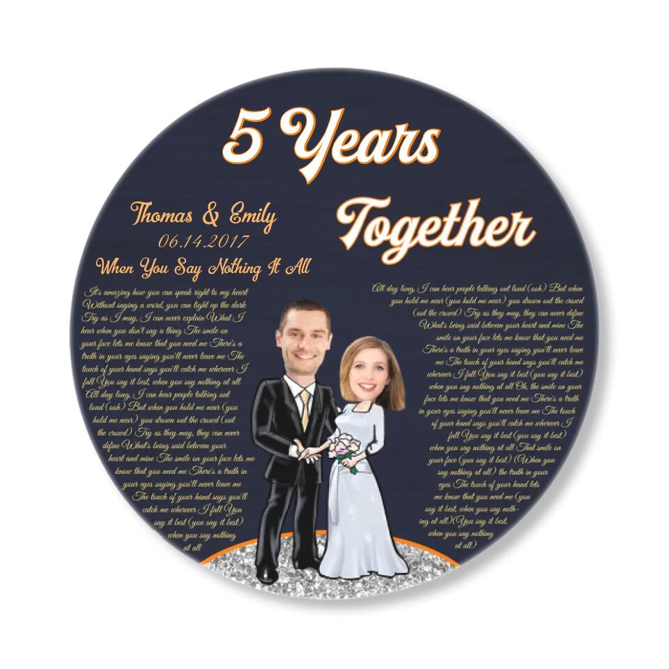 Couple Wooden Sign 5 Years Together - Personalized Upload Photo Round Wood Sign - 5th Anniversary Gift for Couples - Image 5