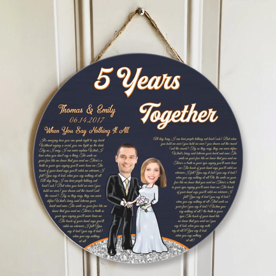 Couple Wooden Sign 5 Years Together - Personalized Upload Photo Round Wood Sign - 5th Anniversary Gift for Couples - Image 6
