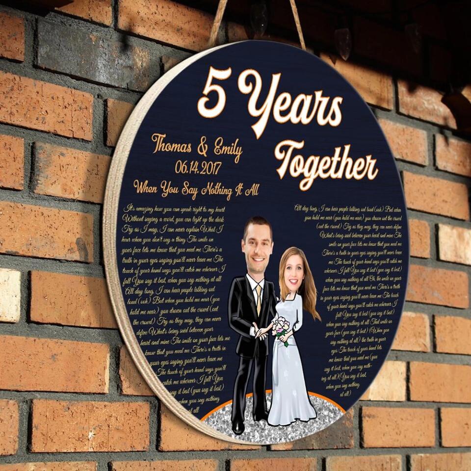 Couple Wooden Sign 5 Years Together - Personalized Upload Photo Round Wood Sign - 5th Anniversary Gift for Couples - Image 7
