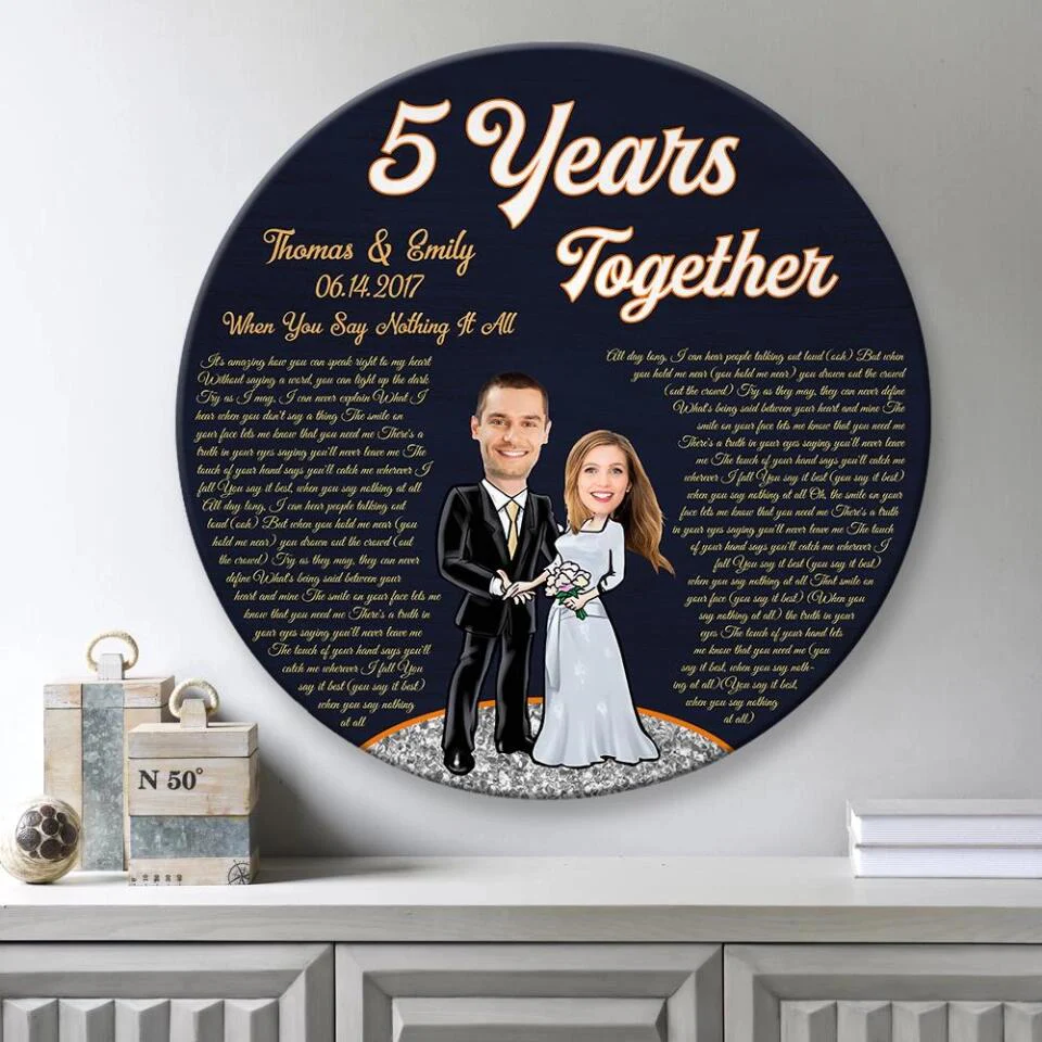 Couple Wooden Sign 5 Years Together - Personalized Upload Photo Round Wood Sign - 5th Anniversary Gift for Couples - Image 8