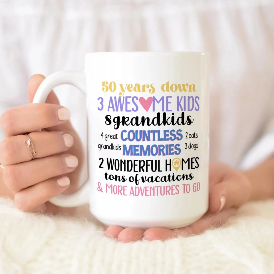 50 Years Down and More Adventures to Go Personalized White Mug - Image 10