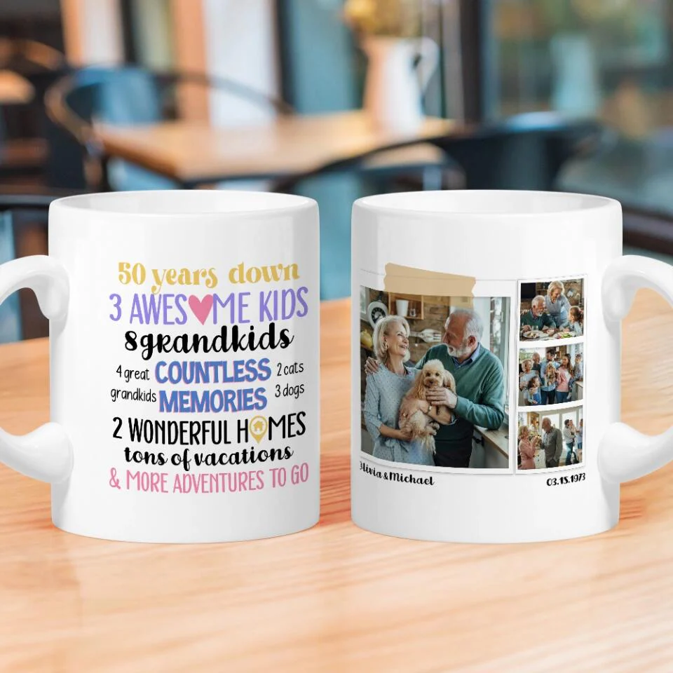 50 Years Down and More Adventures to Go Personalized White Mug - Image 11