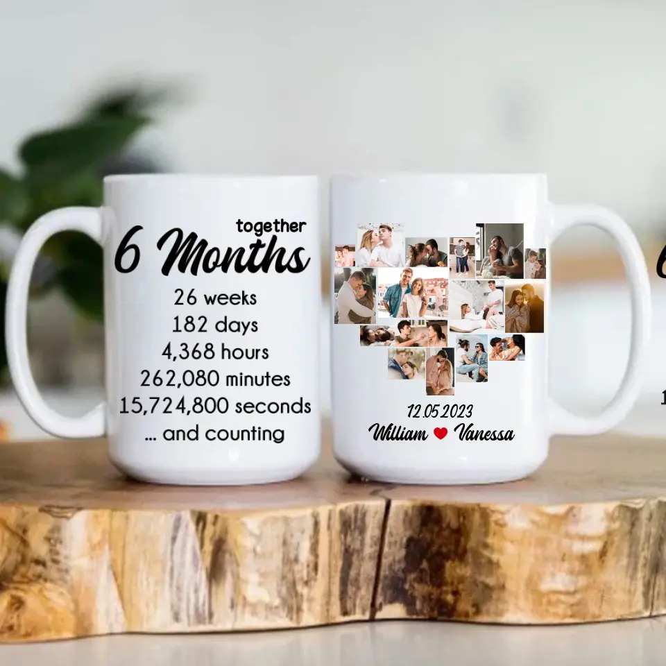 6 Months Together Personalized White Mug - Image 10