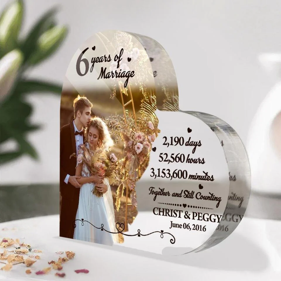 Many Years Of Marriage Together And Still Counting-Best Heart Acrylic Plaque Gift For Wedding Anniversary - Image 3