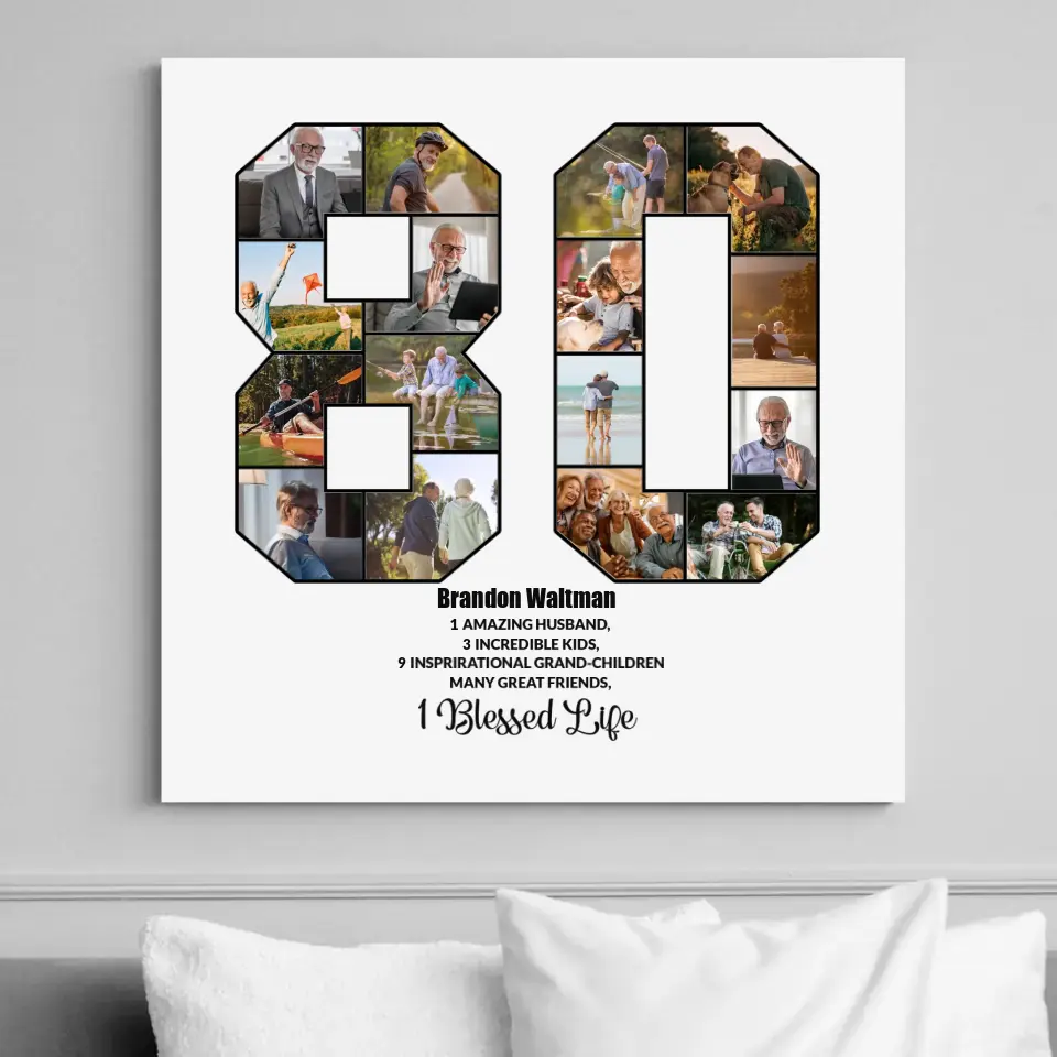 80 Years Old Birthday - Personalized Collage Photo Poster/Canvas - Bday Gift For Grandparents, Parents - Image 2