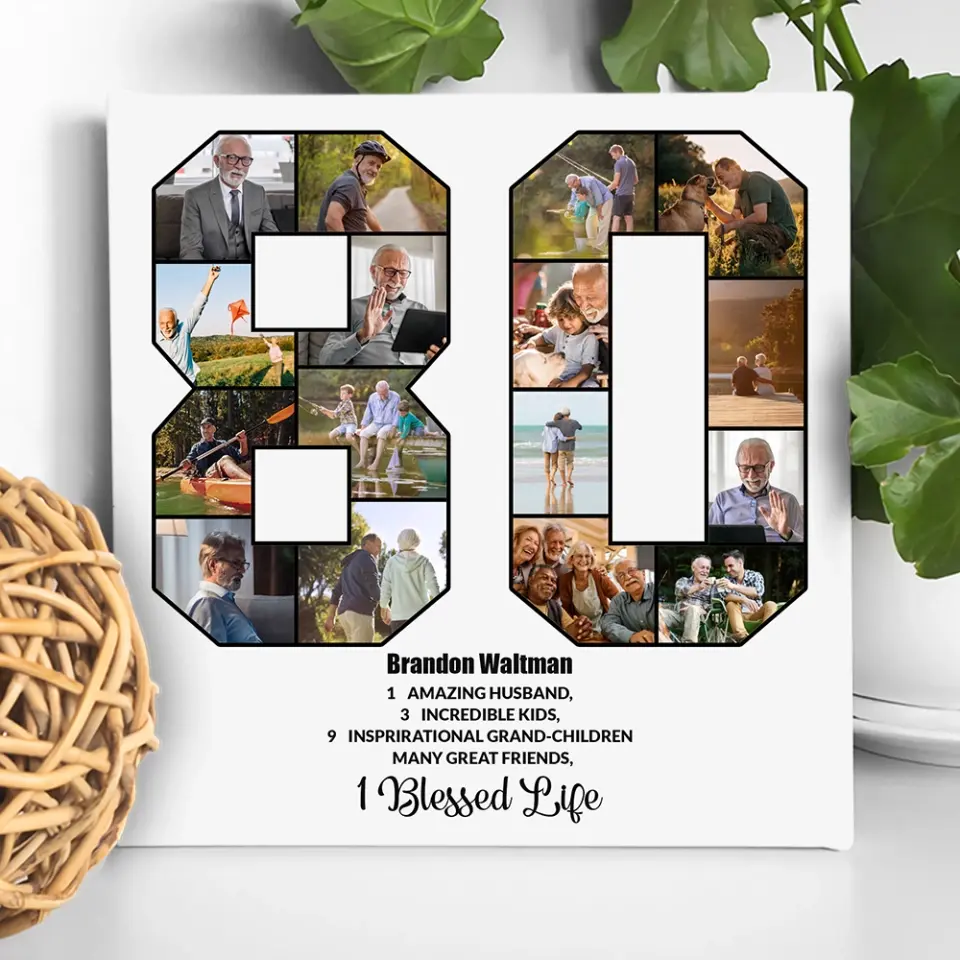 80 Years Old Birthday - Personalized Collage Photo Poster/Canvas - Bday Gift For Grandparents, Parents - Image 3