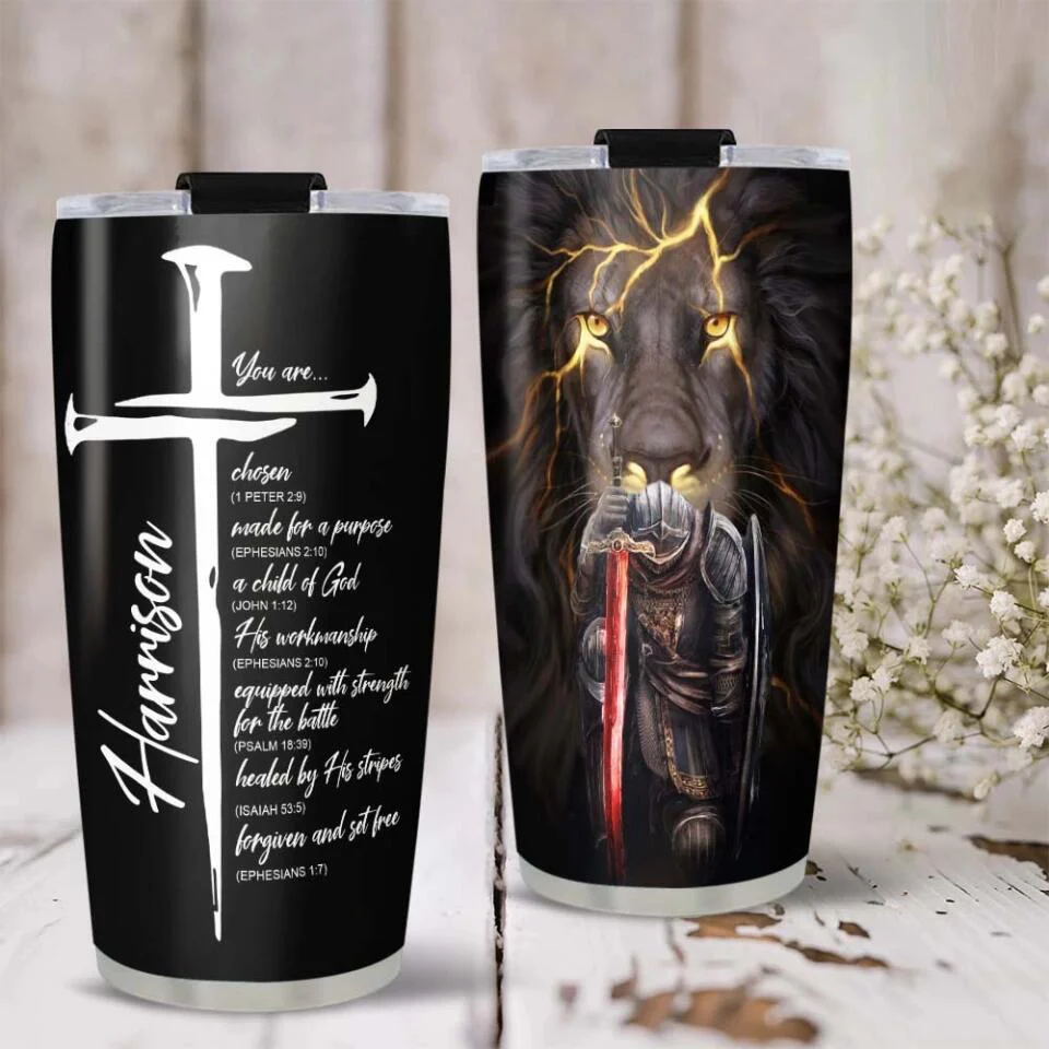 A Child Of God, Warrior with Bible Verses Cup, Personalized 20oz Tumbler, Christian Gift for Men - Image 8