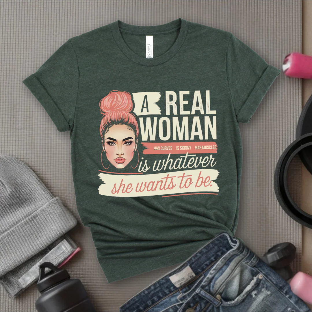 A Real Women Is Whatever She Wants To Be - Feminist T-Shirt - Women Empowerment Tee - Bella Canvas 3001 - Image 3