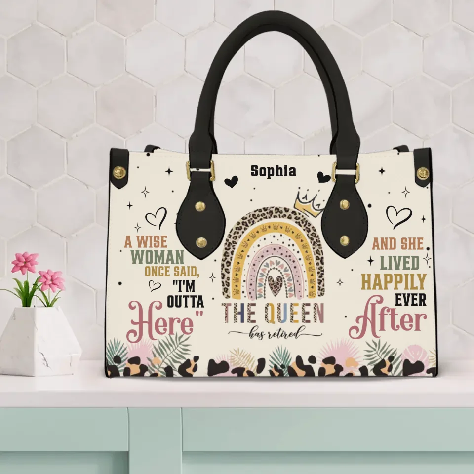 A Wise Woman Once Said, "I'm Outta" Here - Custom Name Leather Bag - Funny Retirement Gift for Women - Image 3