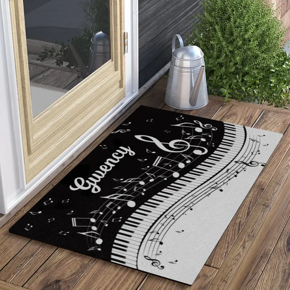 Abstract Piano Music Note Black White - Personalized Doormat - Gift For Music or Piano Lovers - Image 3