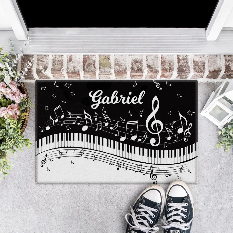 Abstract Piano Music Note Black White - Personalized Doormat - Gift For Music or Piano Lovers - Image 4