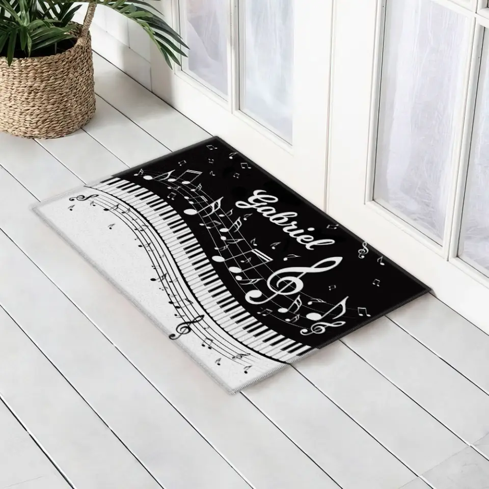 Abstract Piano Music Note Black White - Personalized Doormat - Gift For Music or Piano Lovers - Image 6