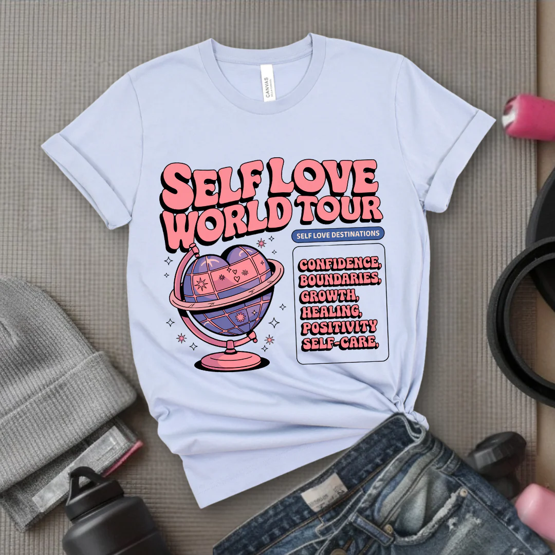 Affirmations Shirt - Self Love World Tour T-shirt - Mental Health Tee - Aesthetic Affirmations Shirt - Gift for Yourself - Bella Canvas 3001 - Image 2