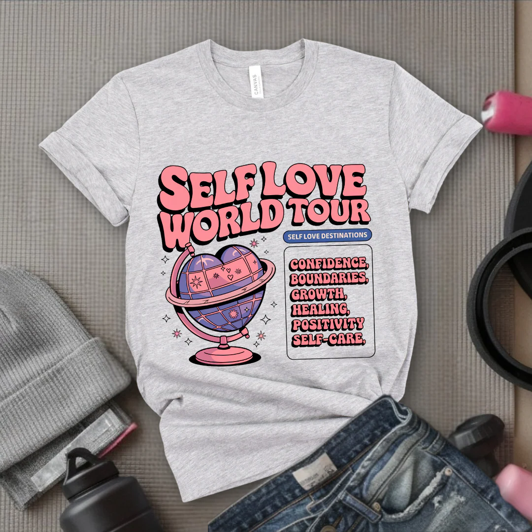 Affirmations Shirt - Self Love World Tour T-shirt - Mental Health Tee - Aesthetic Affirmations Shirt - Gift for Yourself - Bella Canvas 3001 - Image 4
