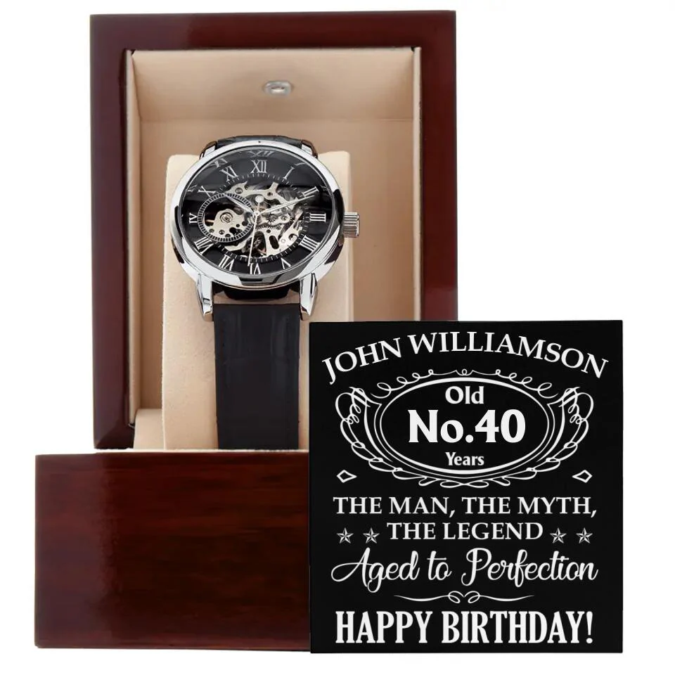 The Man, The Myth, The Legend, Age to Perfection - Personalized Watch - 40th Birthday Gift for Him - Image 2