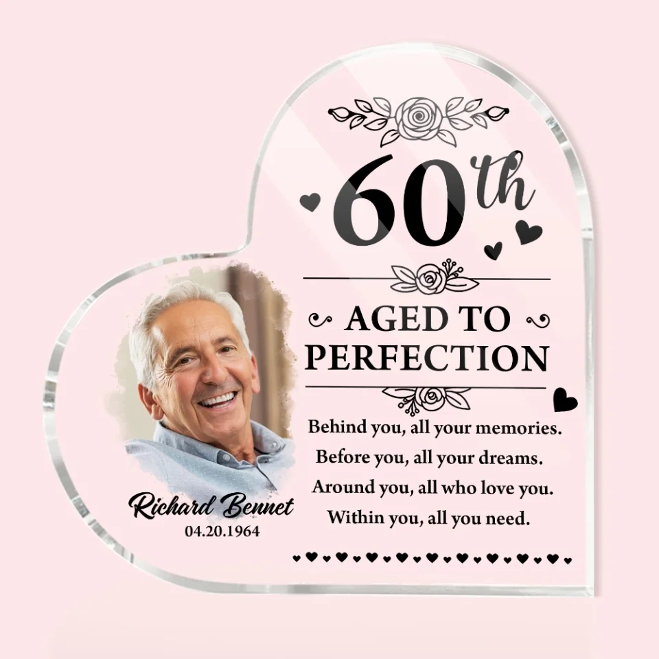 Aged to Perfection - Behind You All Your Memories - Personalized Heart Acrylic Plaque - Birthday Gifts for Mom, Dad, Older Family Members - Image 3