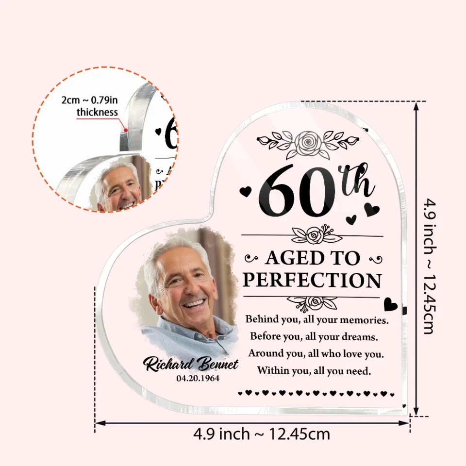 Aged to Perfection - Behind You All Your Memories - Personalized Heart Acrylic Plaque - Birthday Gifts for Mom, Dad, Older Family Members - Image 4