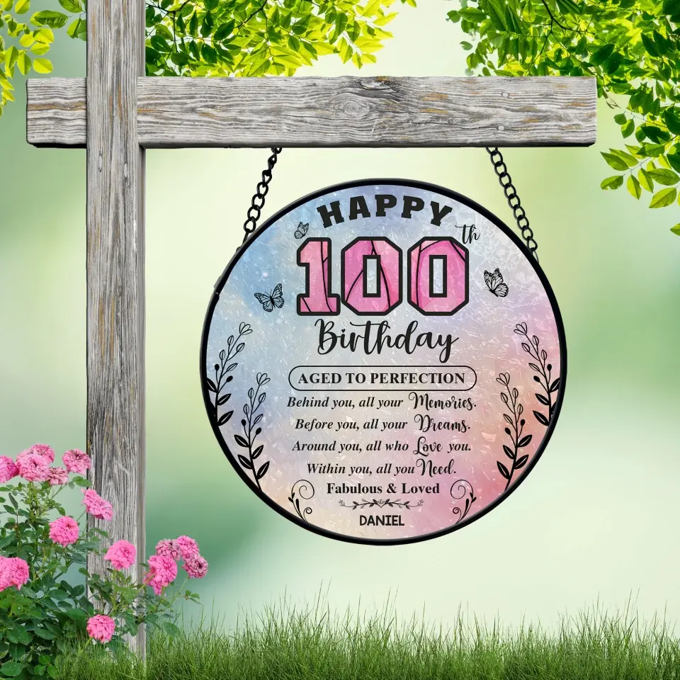 Aged to Perfection - Happy 50th, 60th, 70th, 80th, 90th, 100th Birthday Gift - Round Stained Glass - Hanging Home Decor - for Older Parents - Image 6