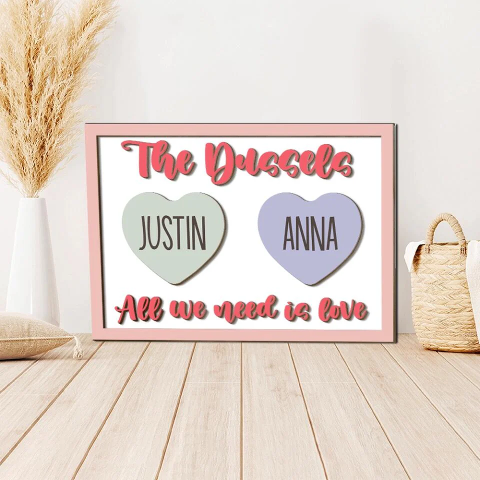 Couple Wooden Sign Personalized Valentine Gifts - All We Need Is Love - Custom Wooden Art - Anniversary, Valentine Gift For Couples - Image 3